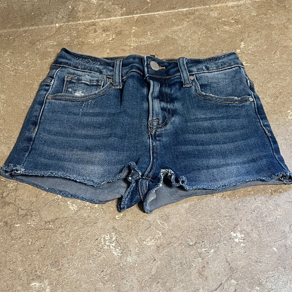 Risen Size 0/24 Dark Blue Denim Women's Shorts - Classic Raw Hem
